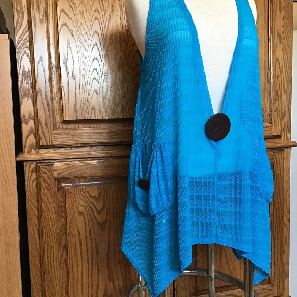 Boho NWOT Creation Beach coverup size large with pockets, button accent or top - Picture 3 of 9